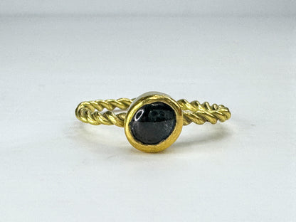18K Gold Natural Green Blue Sapphire Solitaire Ring Twisted Band s6 3gJR1859
