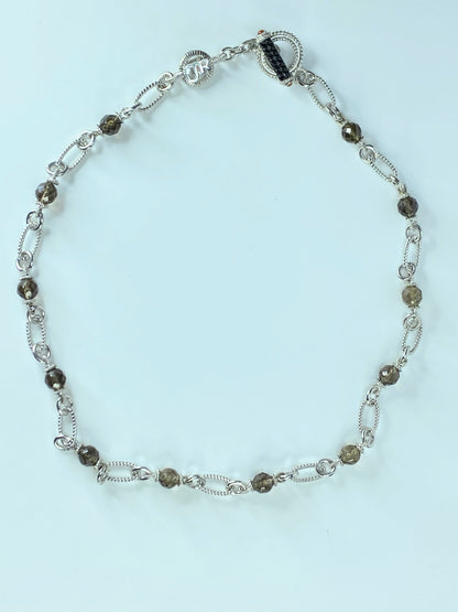 Judith Ripka Sterling Silver Smoky Quartz Beads Toggle texture necklace