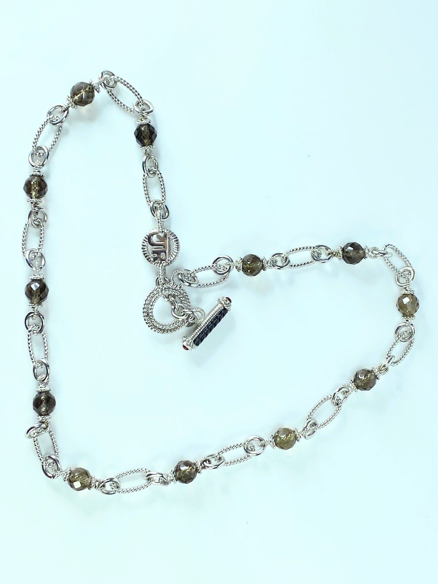 Judith Ripka Sterling Silver Smoky Quartz Beads Toggle texture necklace