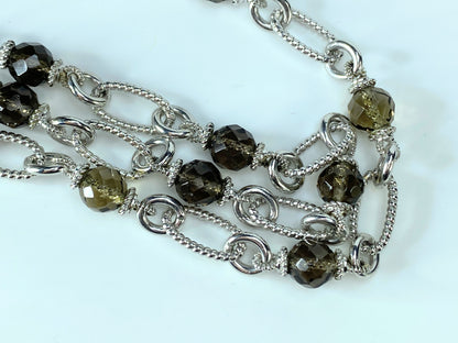 Judith Ripka Sterling Silver Smoky Quartz Beads Toggle texture necklace