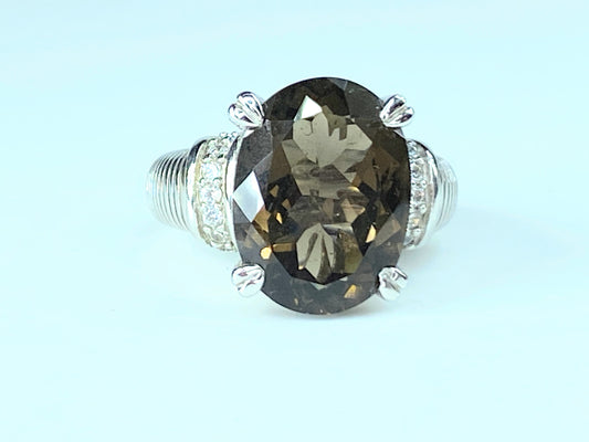 Judith Ripka Sterling Silver Smoky Quartz CZ Accents lady ring s7 11.3g JR8827