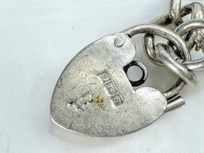 British Sterling Silver Curb Link Bracelet with Heart Padlock Clasp 7.5" JR1863