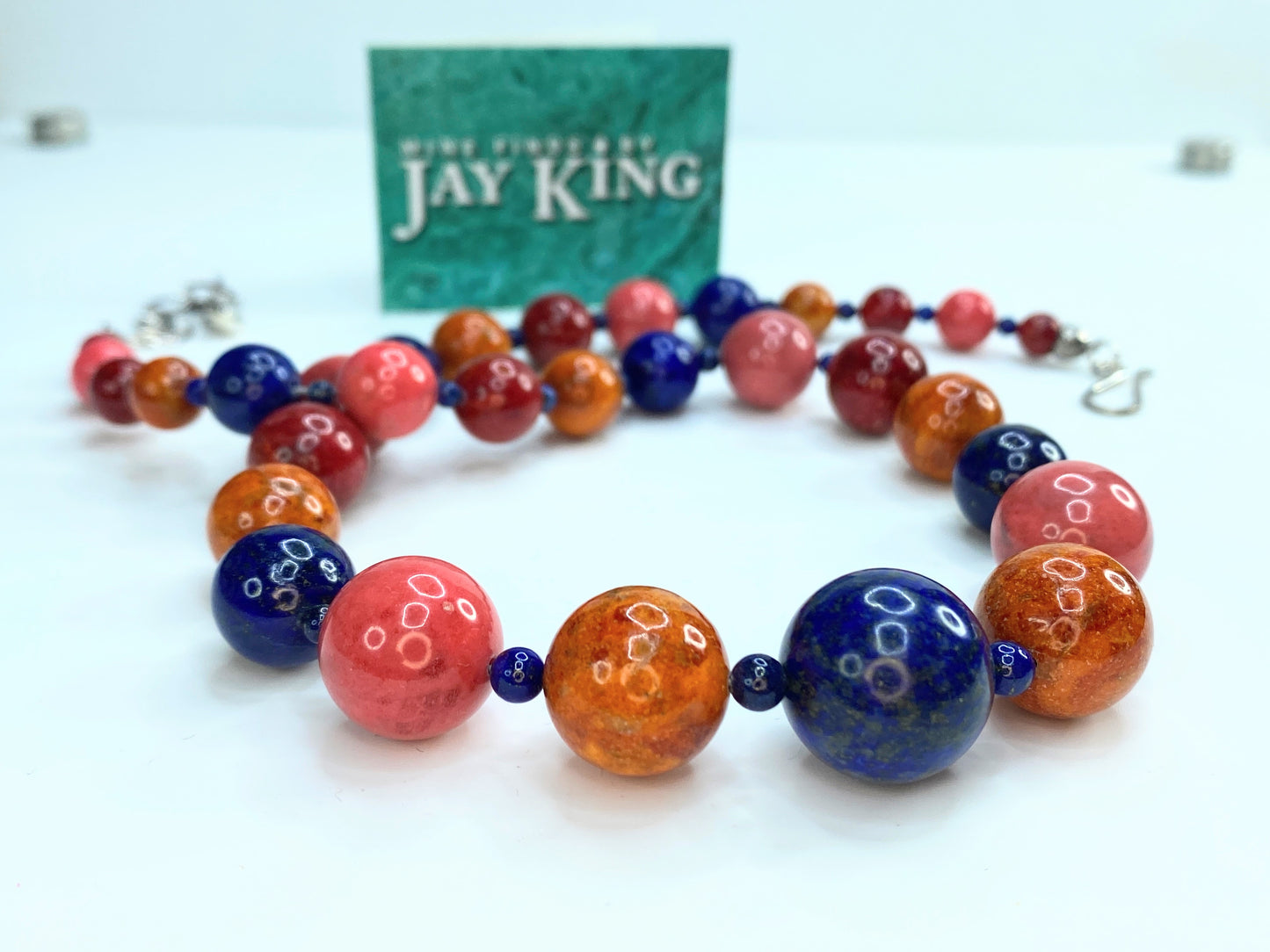 Jay King sterling Coral, Carnelian & Lapis Lazuli Beads Necklace 64g 18" GS198