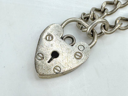British Sterling Silver Curb Link Bracelet with Heart Padlock Clasp 7.5" JR1863
