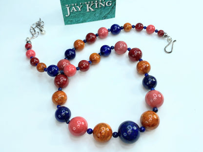 Jay King sterling Coral, Carnelian & Lapis Lazuli Beads Necklace 64g 18" GS198