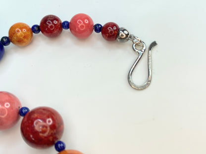 Jay King sterling Coral, Carnelian & Lapis Lazuli Beads Necklace 64g 18" GS198