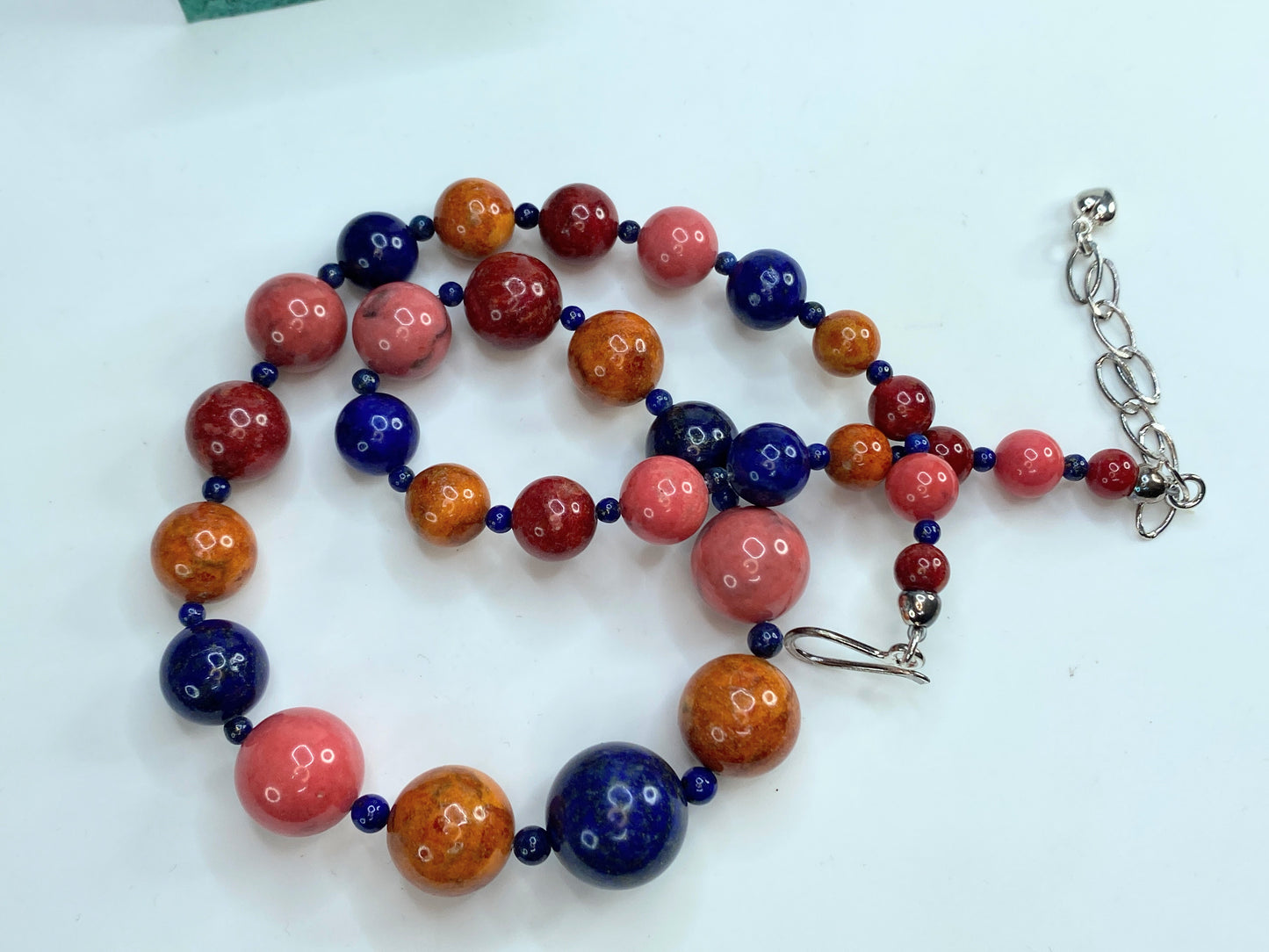 Jay King sterling Coral, Carnelian & Lapis Lazuli Beads Necklace 64g 18" GS198