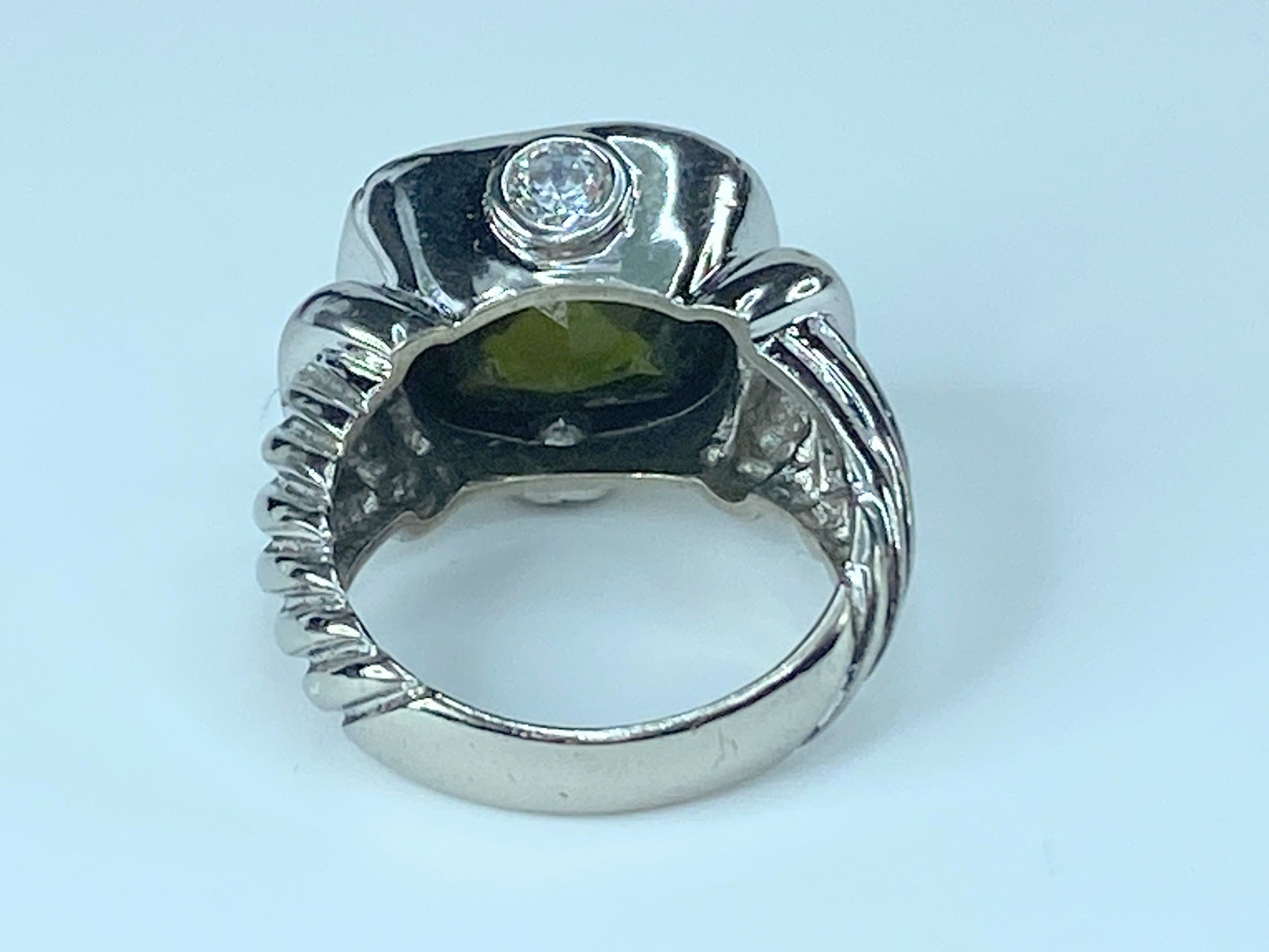 Sterling silver 925 Faceted Peridot CZ Cable rope shank ring 12.5g s8.25 JR8017