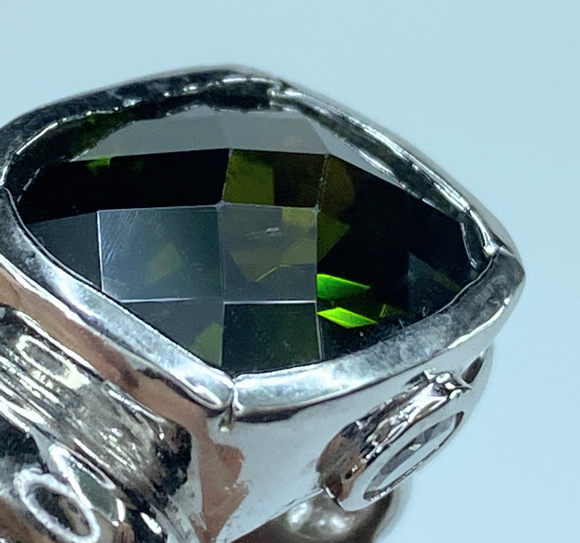 Sterling silver 925 Faceted Peridot CZ Cable rope shank ring 12.5g s8.25 JR8017