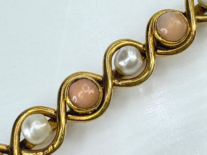 Antique 14K yellow Gold Coral Pearl Infinity bar brooch  1 5/8" 2.3g JR1895
