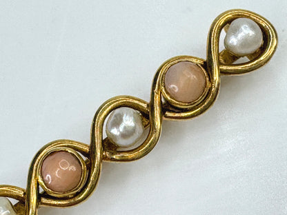 Antique 14K yellow Gold Coral Pearl Infinity bar brooch  1 5/8" 2.3g JR1895