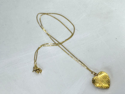 Vintage 14K gold Heart Locket necklace 16" diamond-cut chain 2.2g 16"  JR1866
