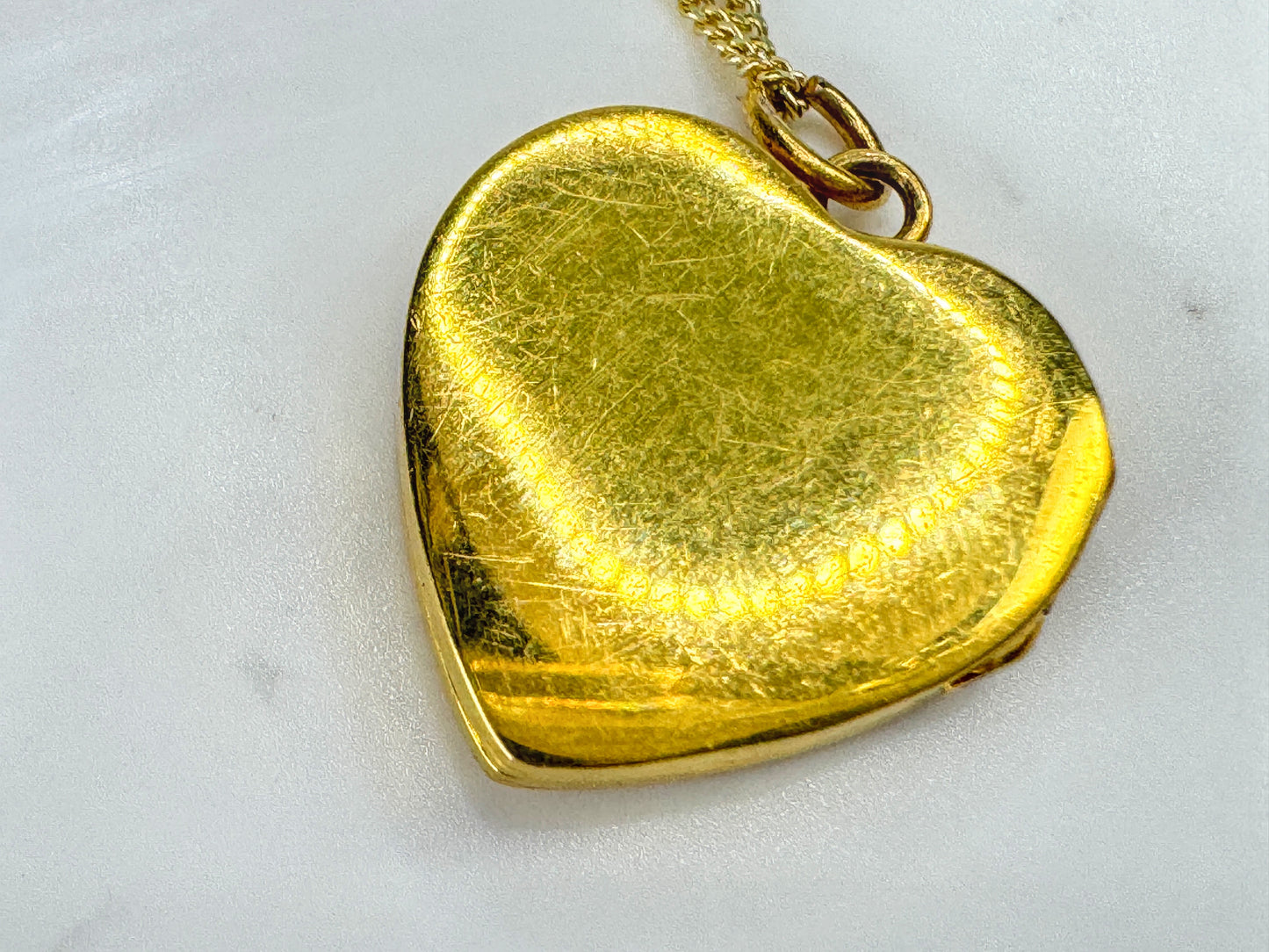 Vintage 14K gold Heart Locket necklace 16" diamond-cut chain 2.2g 16"  JR1866