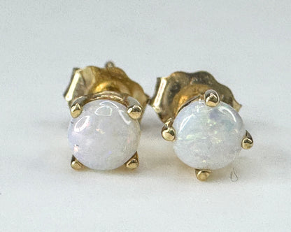 14K Gold Natural Opal Stud Earrings 4.5mm Round Solitaire Posts JR1867