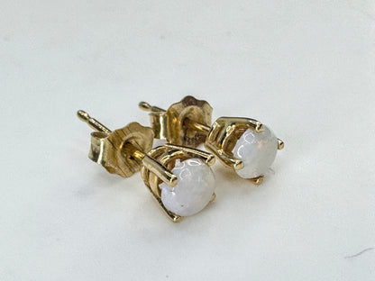 14K Gold Natural Opal Stud Earrings 4.5mm Round Solitaire Posts JR1867