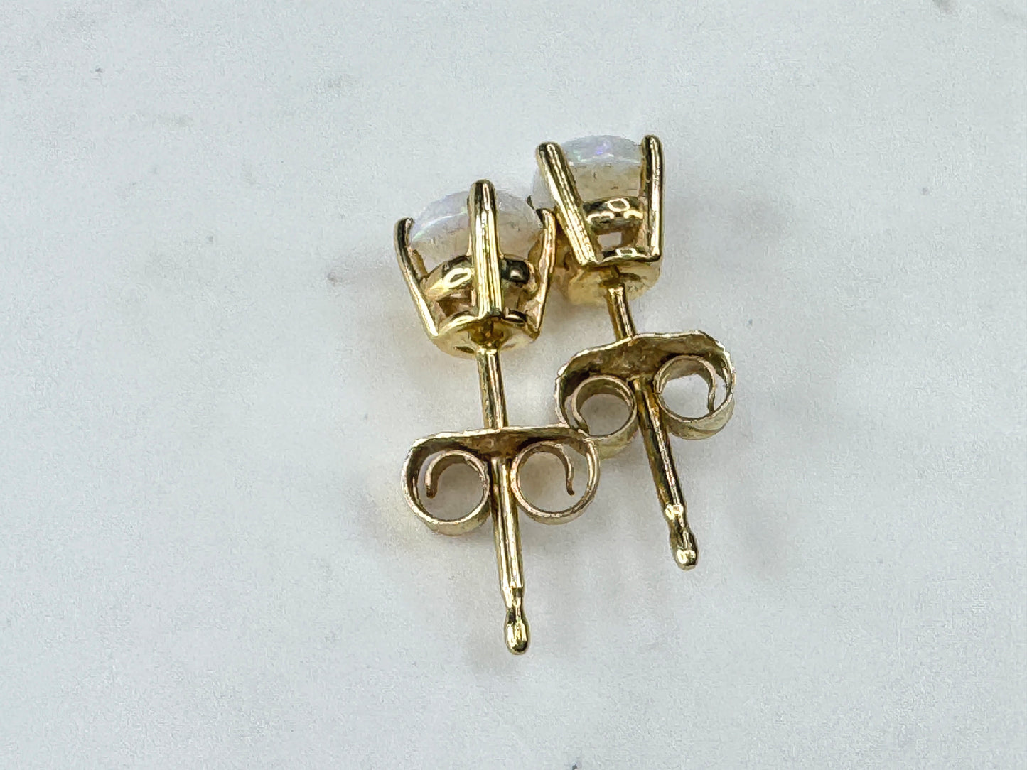 14K Gold Natural Opal Stud Earrings 4.5mm Round Solitaire Posts JR1867