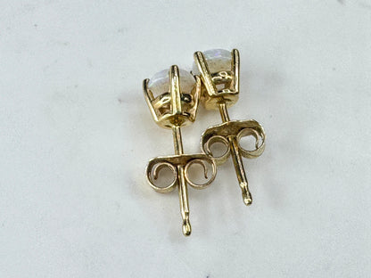 14K Gold Natural Opal Stud Earrings 4.5mm Round Solitaire Posts JR1867