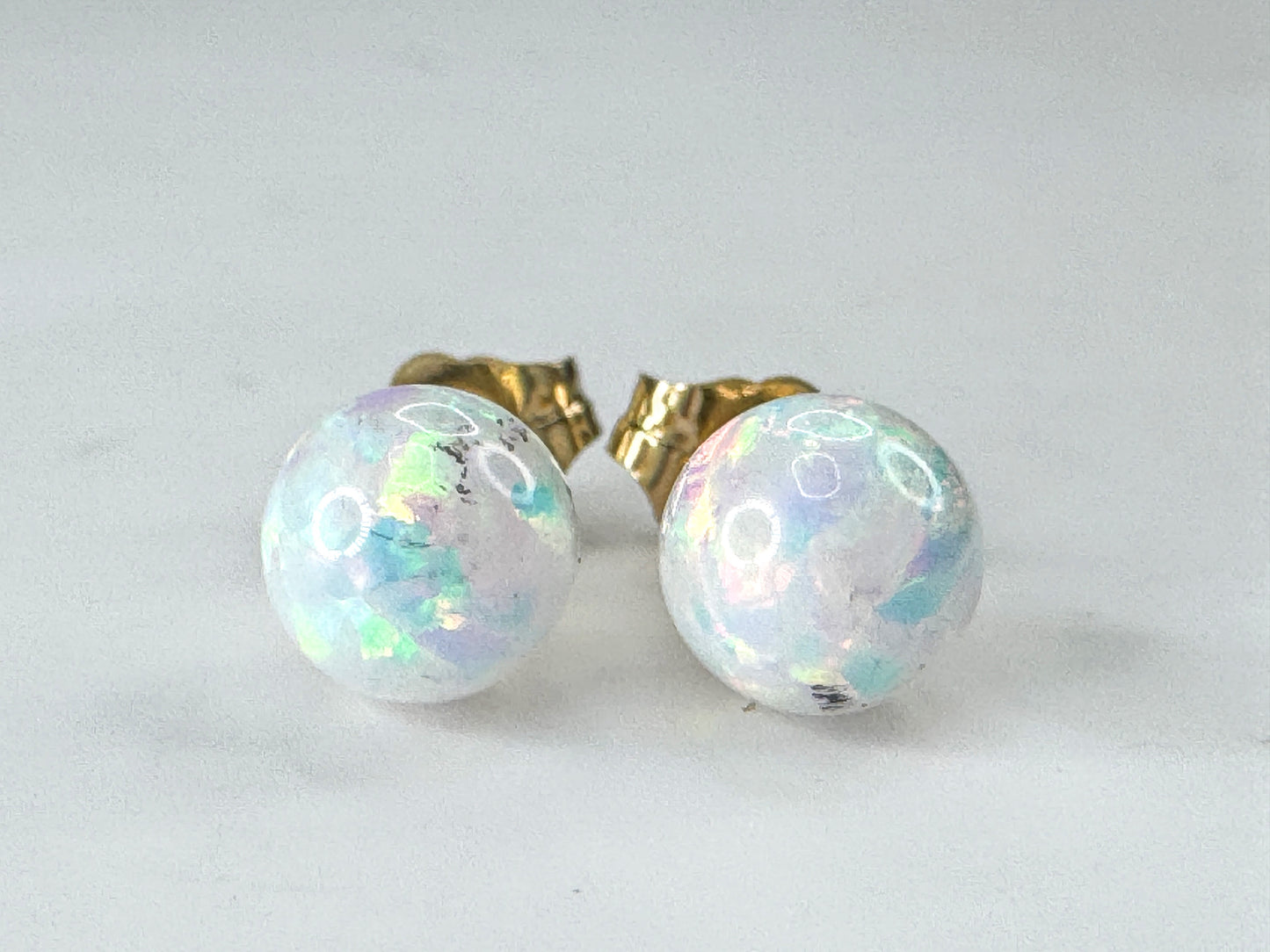Vintage 14K Gold Natural Opal Bead Stud Earrings JR1868
