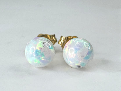 Vintage 14K Gold Natural Opal Bead Stud Earrings JR1868