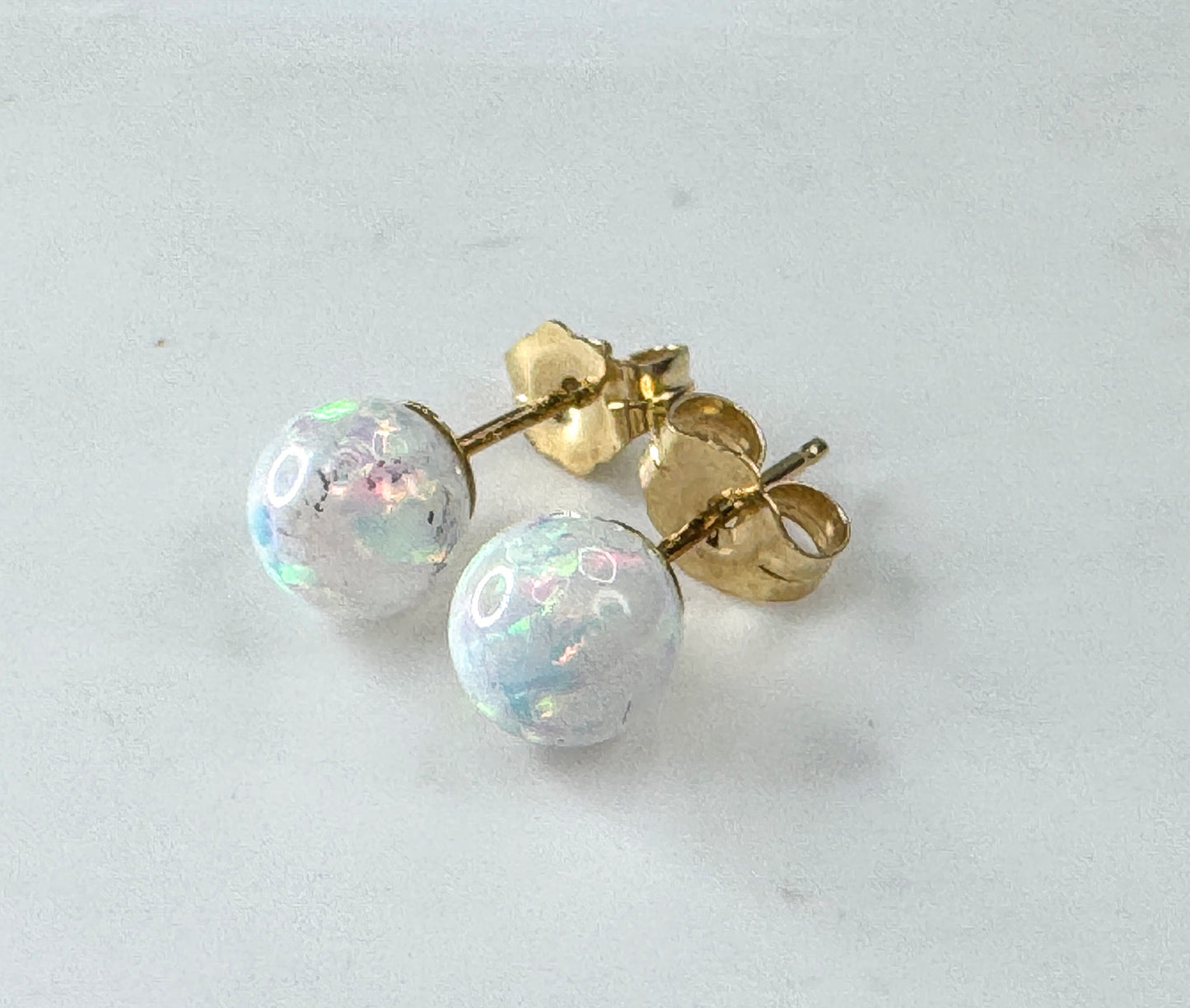 Vintage 14K Gold Natural Opal Bead Stud Earrings JR1868