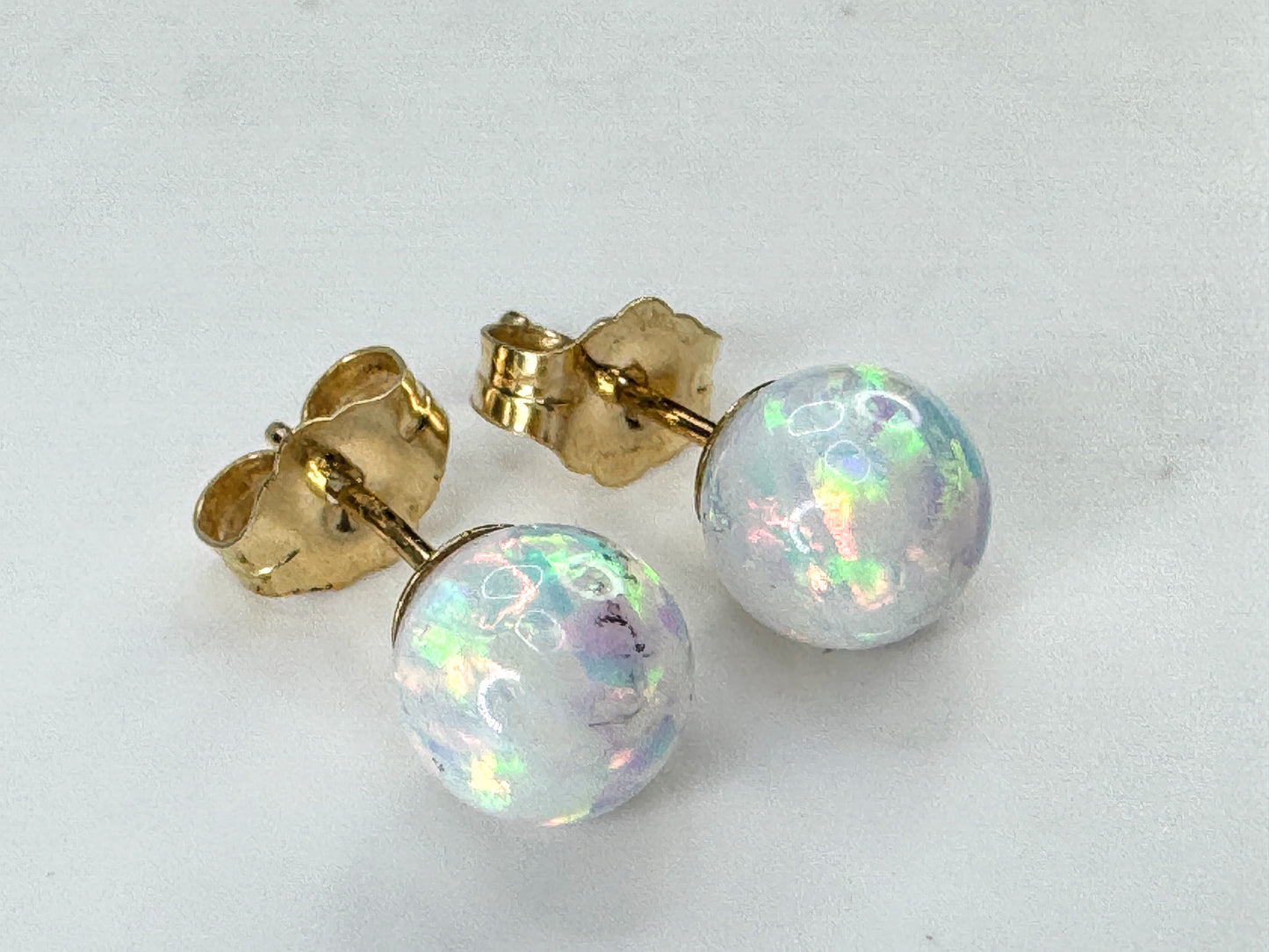 Vintage 14K Gold Natural Opal Bead Stud Earrings JR1868
