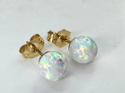 Vintage 14K Gold Natural Opal Bead Stud Earrings JR1868