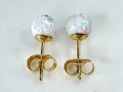Vintage 14K Gold Natural Opal Bead Stud Earrings JR1868
