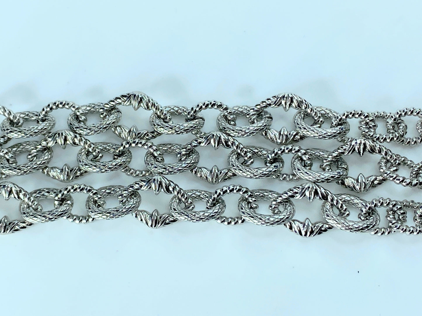 Judith Ripka Sterling Silver Triple 3 Strand Oval Link CZ Toggle bracelet