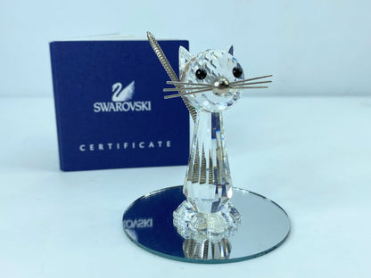 Swarovski Cat With metal Tails Whiskers 3"H Large 7634NR70 COA Mirror S85