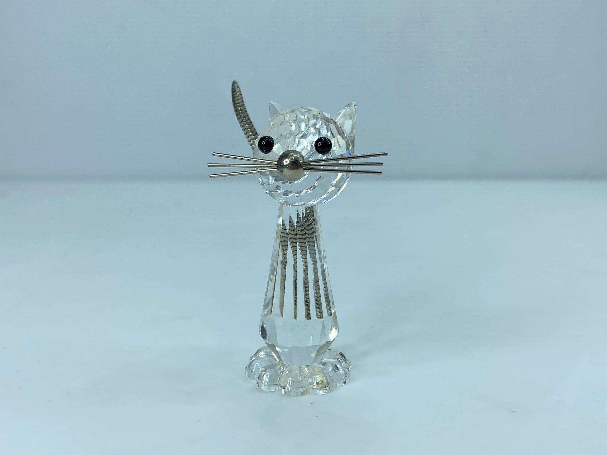 Swarovski Cat With metal Tails Whiskers 3"H Large 7634NR70 COA Mirror S85