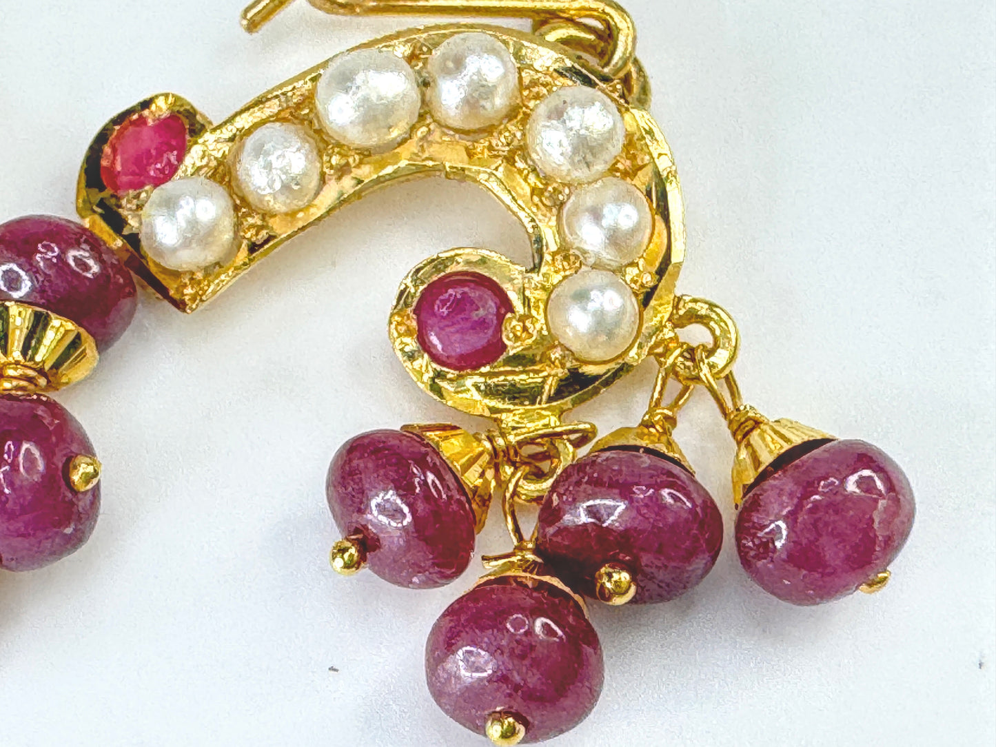 Vintage 14K Gold Ruby & Seed Pearl Dangle Earrings Fringe Drop Earrings JR1870