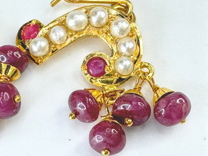 Vintage 14K Gold Ruby & Seed Pearl Dangle Earrings Fringe Drop Earrings JR1870