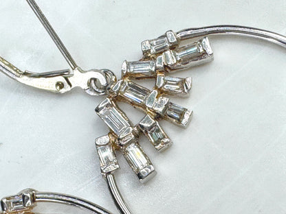 18K White Gold Straight Baguette Diamond Hoop Dangle Earrings  2.5" 6.0g JR1871