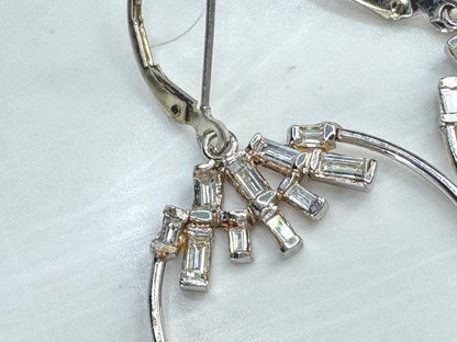18K White Gold Straight Baguette Diamond Hoop Dangle Earrings  2.5" 6.0g JR1871