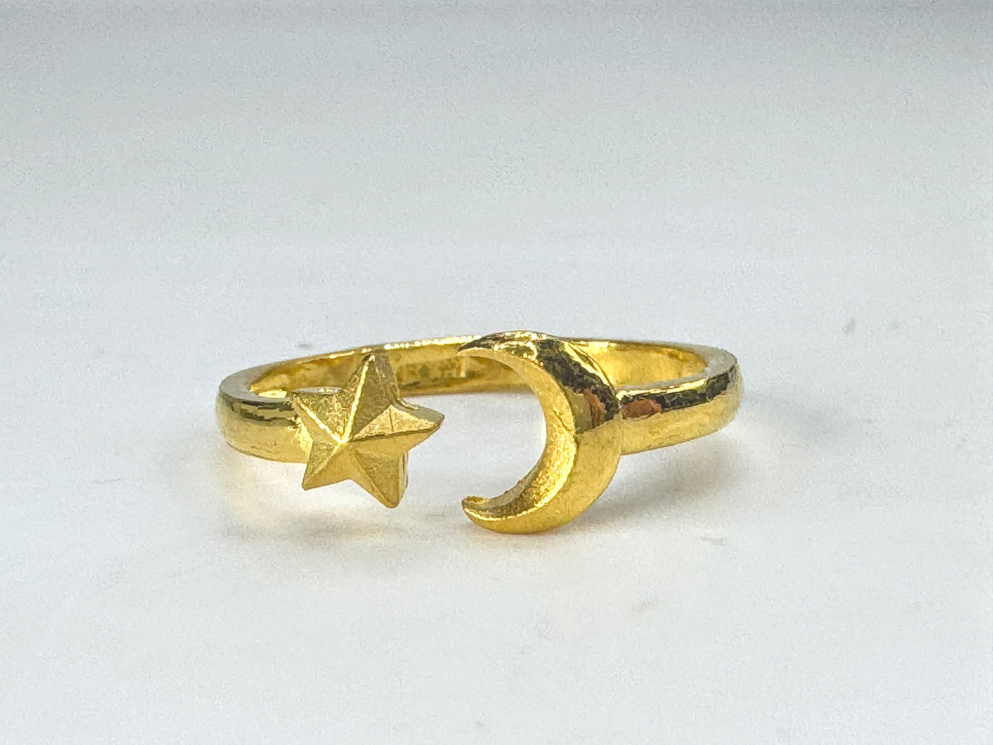 24K 999 gold star moon open cuff ring adjustable celestial band size 6 2.7gJR187