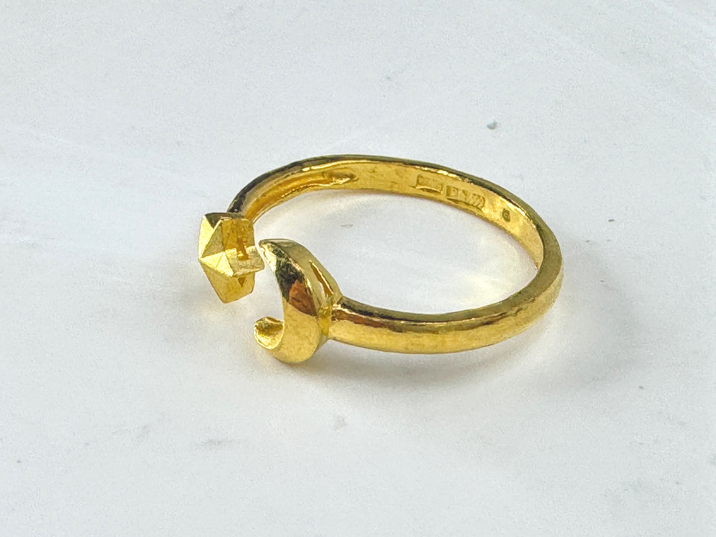 24K 999 gold star moon open cuff ring adjustable celestial band size 6 2.7gJR187