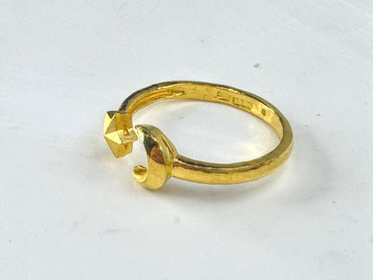 24K 999 gold star moon open cuff ring adjustable celestial band size 6 2.7gJR187