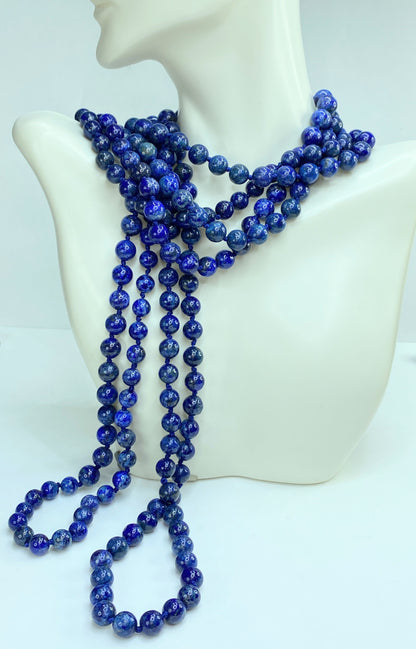 Gorgeous Lapis Lazuli hand strung 8.35mm Beads Necklace   98.5" 220g GS197