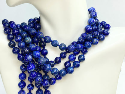 Gorgeous Lapis Lazuli hand strung 8.35mm Beads Necklace   98.5" 220g GS197