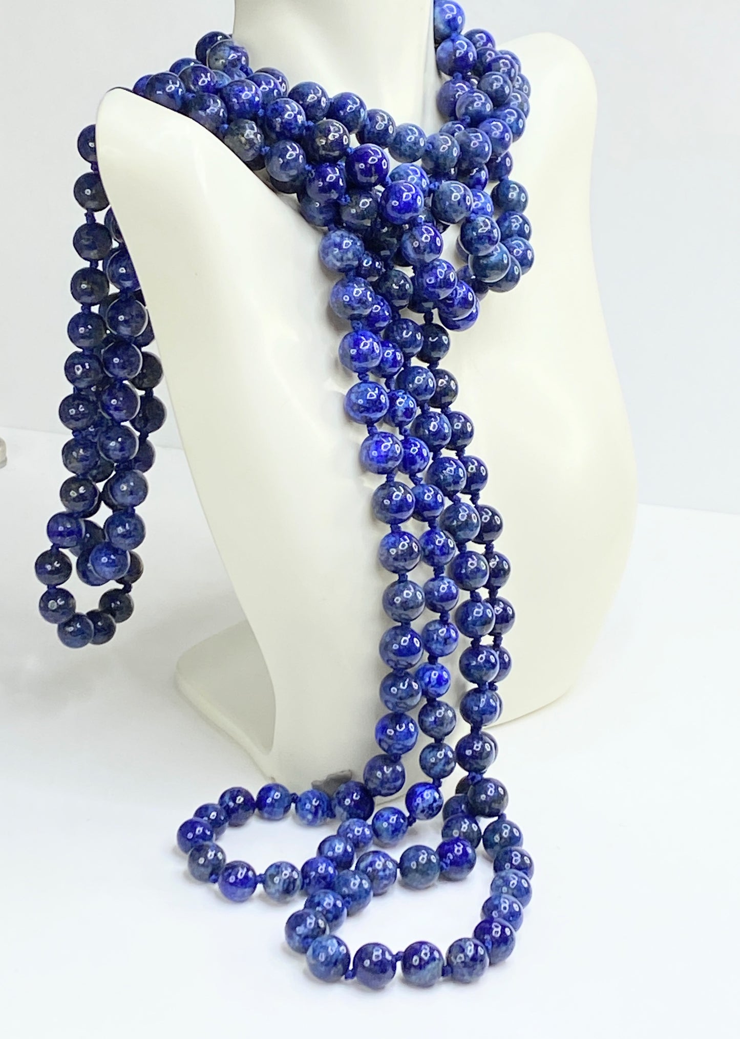 Gorgeous Lapis Lazuli hand strung 8.35mm Beads Necklace   98.5" 220g GS197