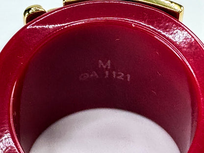 Vintage Louis Vuitton Lock Me red resin ring size 6 gold tone w/ pouch GS843