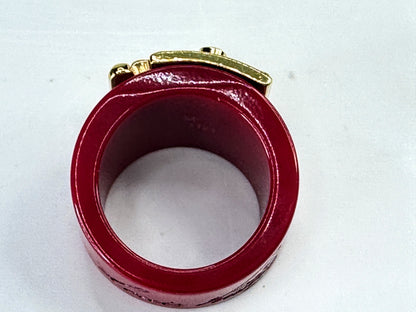 Vintage Louis Vuitton Lock Me red resin ring size 6 gold tone w/ pouch GS843