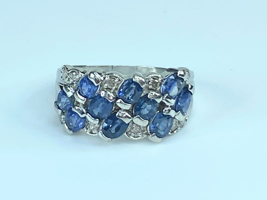 Platinum 2.0ct oval cut Blue Sapphire Diamond cluster ring 6.3g s7 JR8031