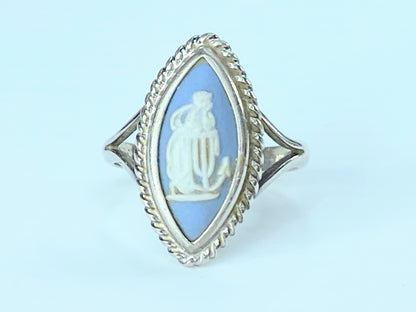 England Sterling Wedgwood Blue JasperWare Marcasite ring - Terpsichore JR8841