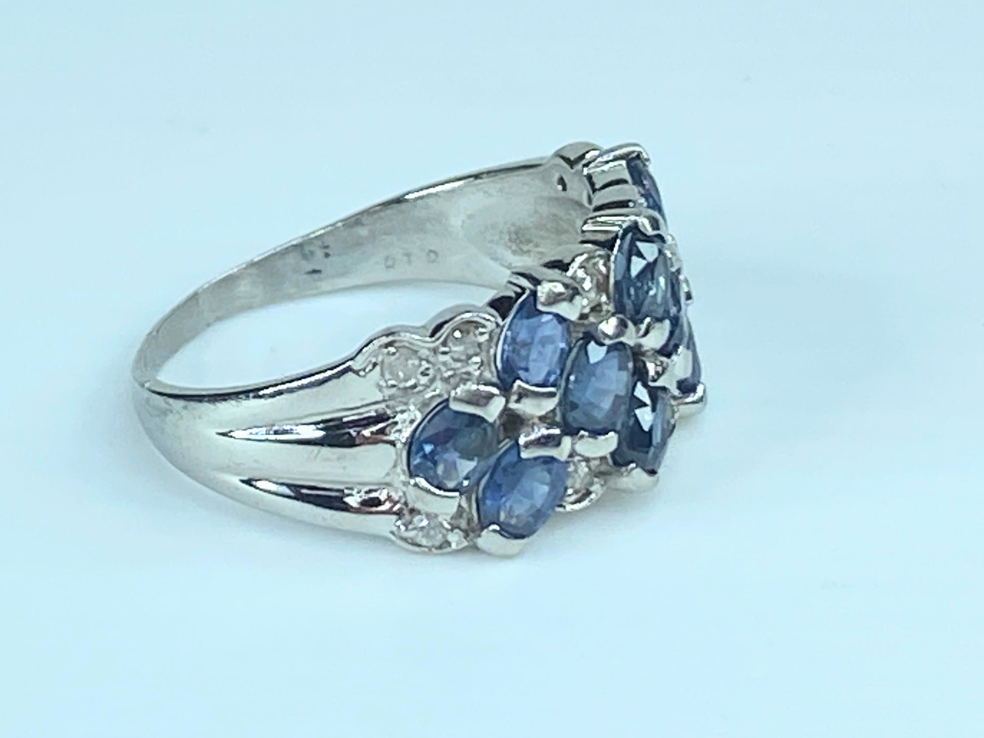 Platinum 2.0ct oval cut Blue Sapphire Diamond cluster ring 6.3g s7 JR8031