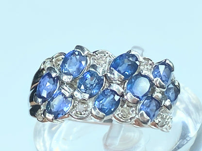 Platinum 2.0ct oval cut Blue Sapphire Diamond cluster ring 6.3g s7 JR8031