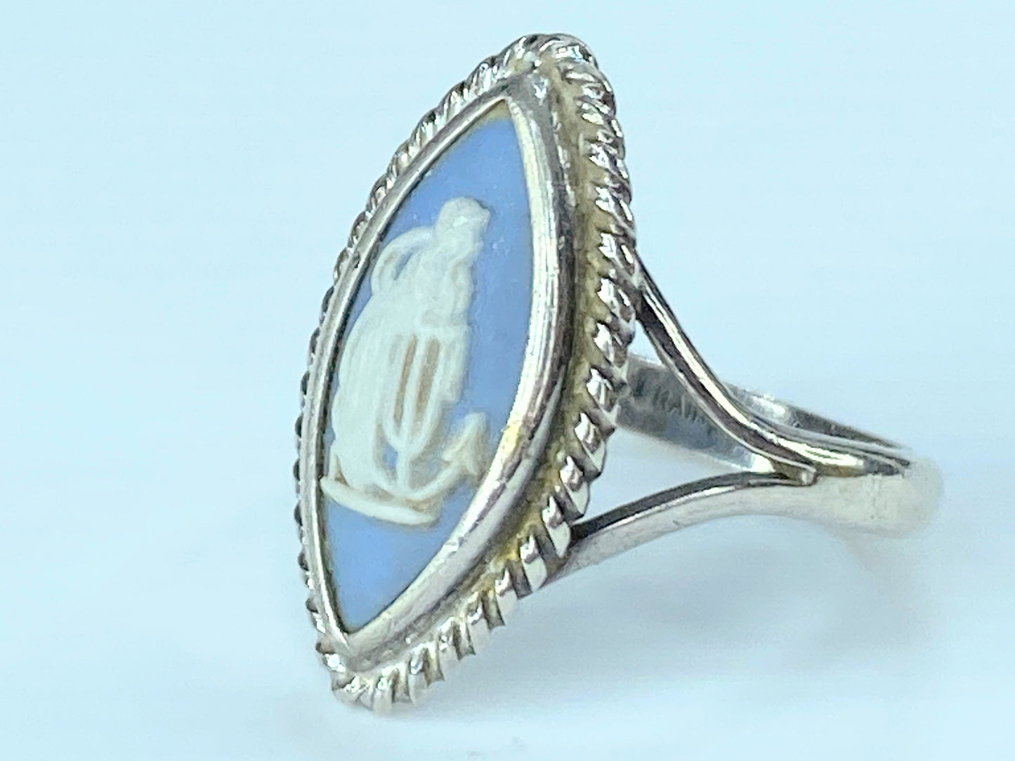 England Sterling Wedgwood Blue JasperWare Marcasite ring - Terpsichore JR8841