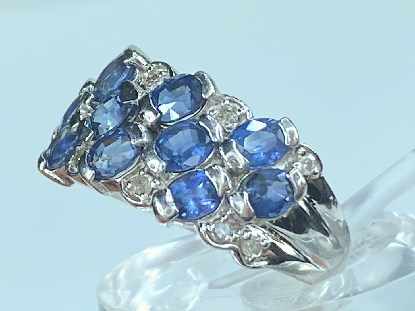 Platinum 2.0ct oval cut Blue Sapphire Diamond cluster ring 6.3g s7 JR8031