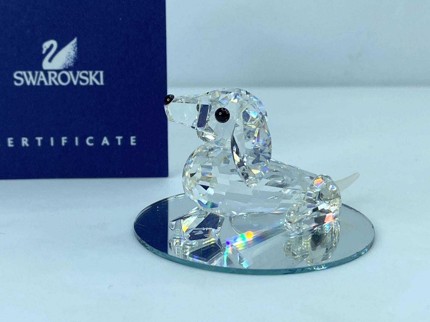 Swarovski Crystal Dachshund w/Frosted Tail Austria Made MIrror COA S88