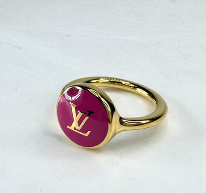 Louis Vuitton LV Confetti fuchsia enamel ring size 5.5 with original pouch GS845